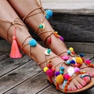 ELINA LINARDAKI Anthropologie Penny Lane HANDMADE in GREECE Gladiator Sandals 37